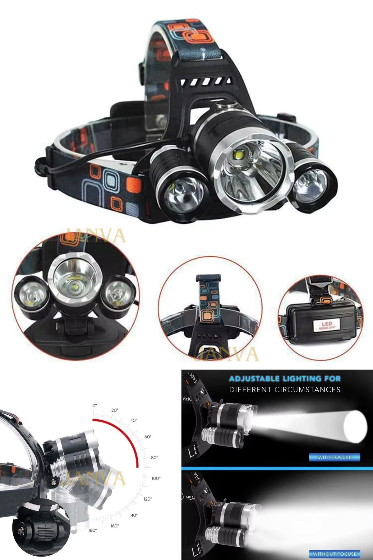 Or-117 Şarj Edilebilir 3 Led Kamp Kafa Lambası El Feneri Tepe Lambası Jpro3