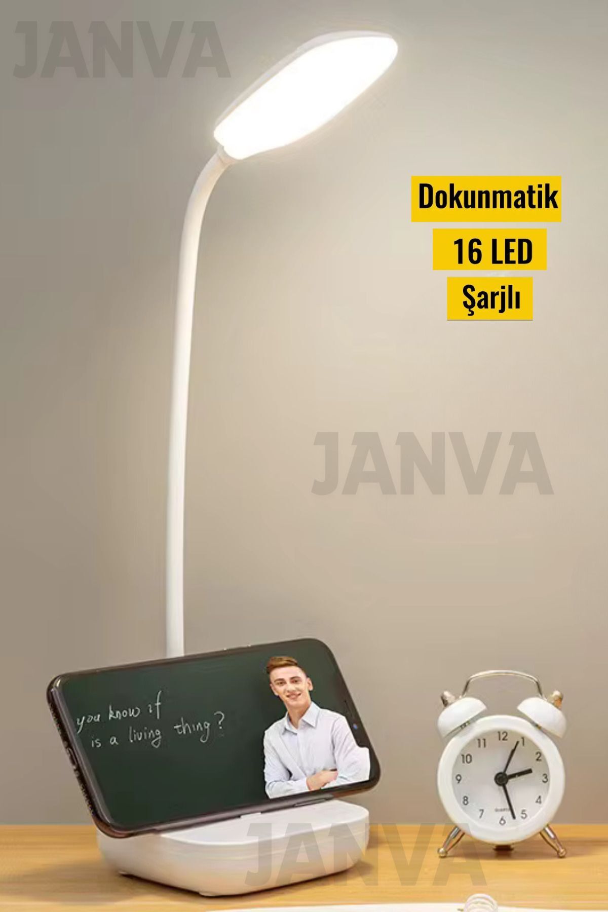 Kablosuz Şarjlı Dokunmatik 16 LED Masa Lambası Ders Çalışma Okuma Işığı Dimmer Ayarlı