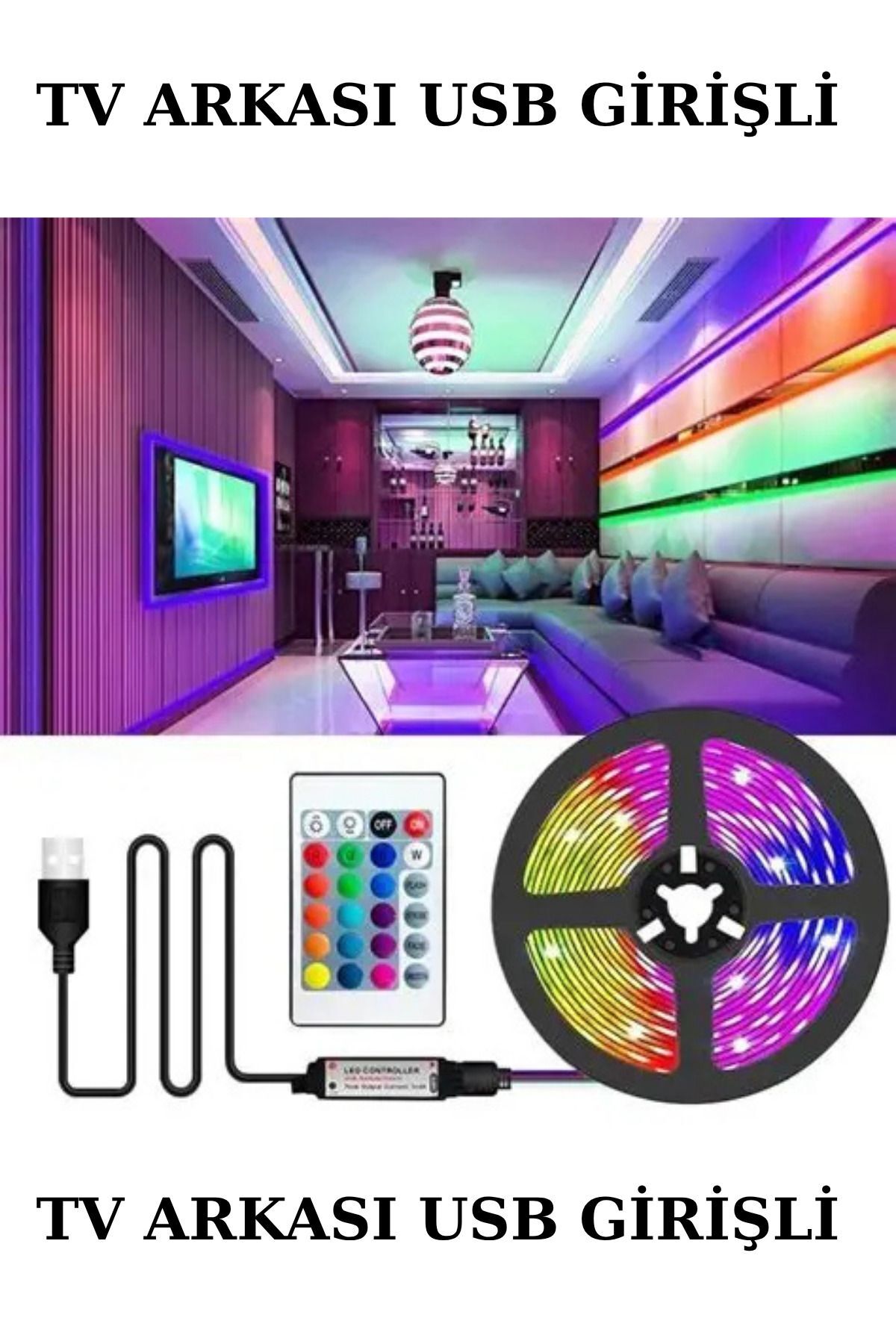 Şerit Iç Dış Mekan Silikonlu Kumandalı 16 Renk 5 Mt Rgb