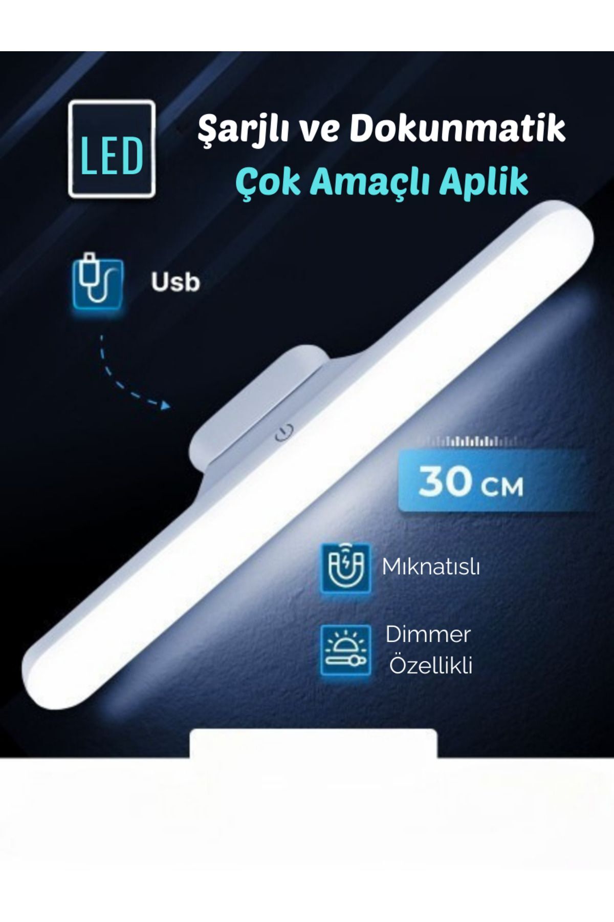 Dokunmatik Led Usb Şarjlı Aplik Kablosuz Mıknatıslı Lamba 3 Farklı Işık Rengi