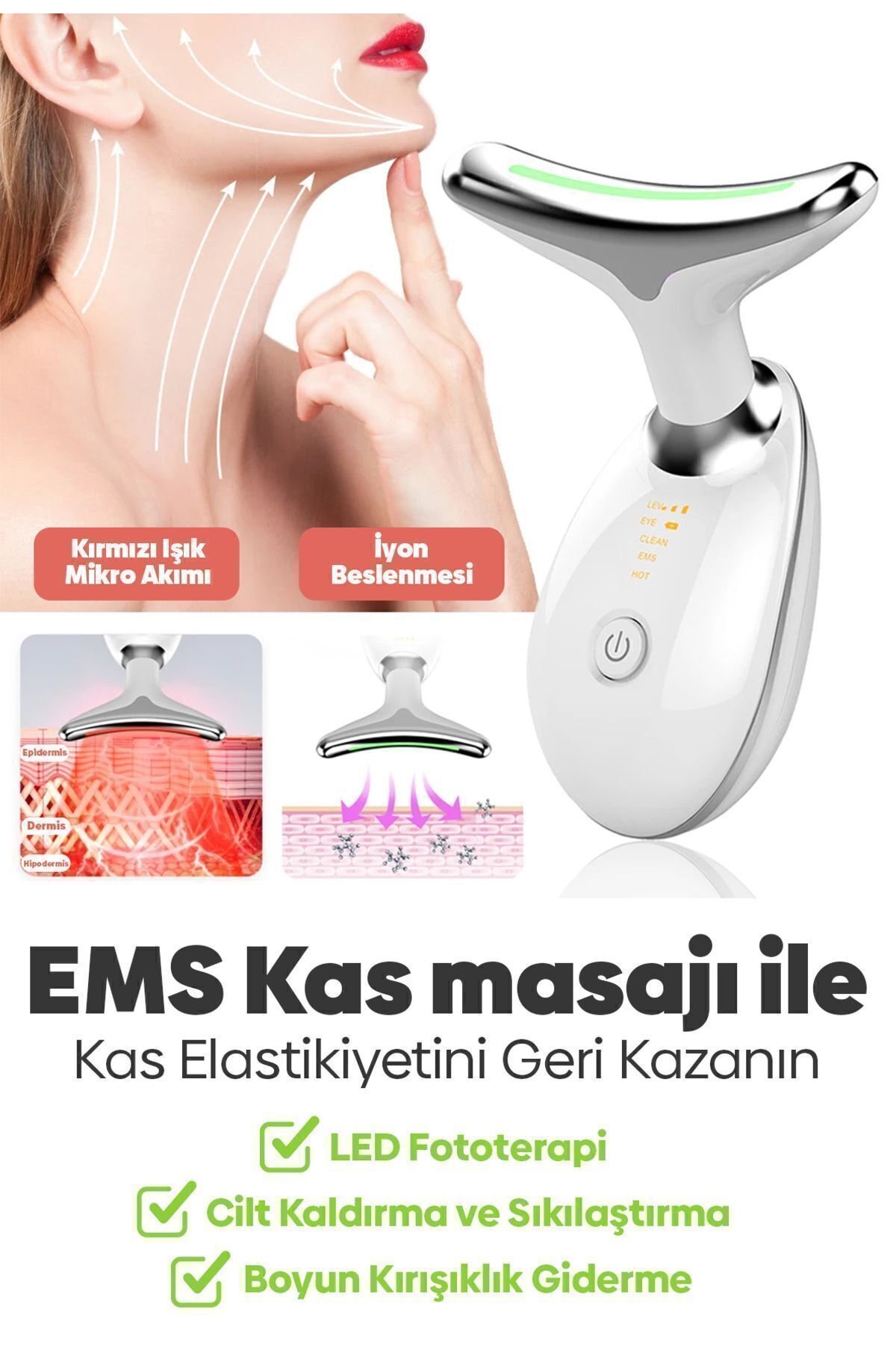 Pro 3 Programlı Yüz Ve Boyun Kırışıklık Karşıtı Ve Giderici Ems Güzellik Cihazı