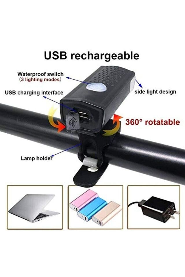 Su Geçirmez Usb Şarj Led Bisiklet Scooter Ön Far Lamba Işık Bisiklet Far BL-04