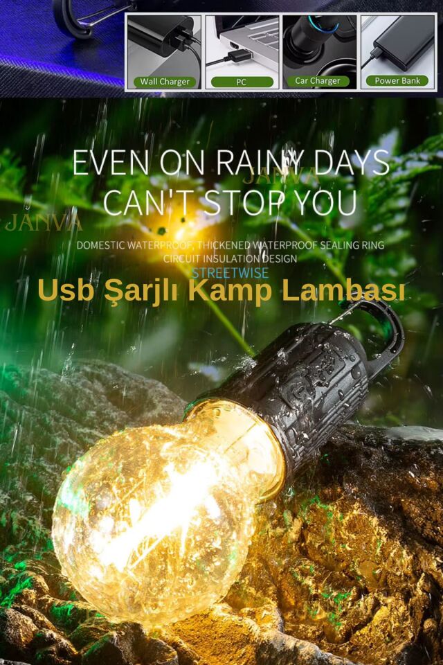 Taşınabilir Usb Şarjlı Led Ampül Outdoor Kamp Bahçe Lambası Askılı Kırılmaz Işık Işıldak 11 Watt