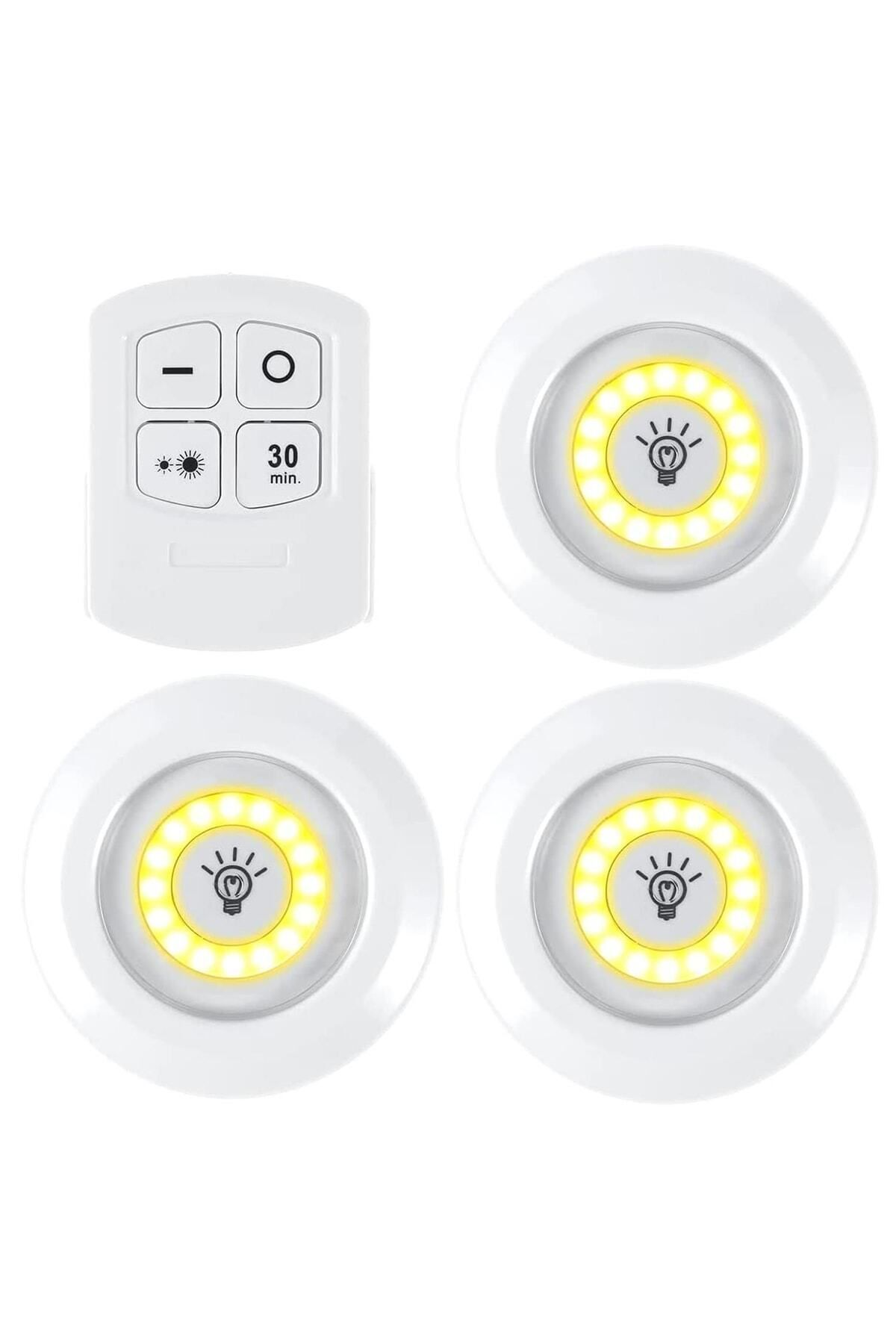 Kumandalı Dolap Tezgah Üstü Parlaklık Ayarlanabilir Cob Led Gece Lambası-3’lü Paket