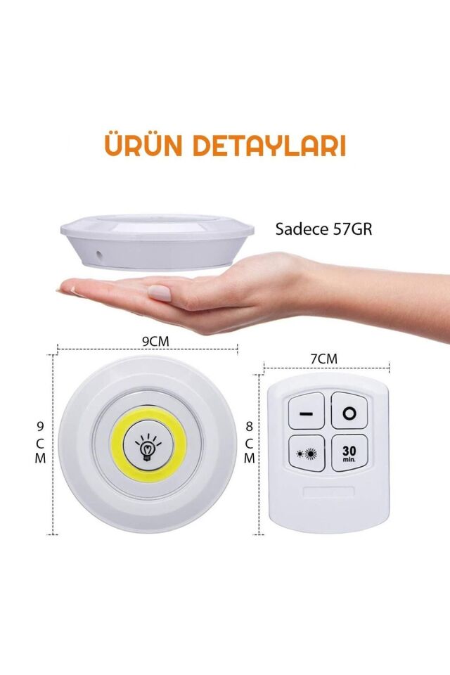Kumandalı Dolap Tezgah Üstü Parlaklık Ayarlanabilir Cob Led Gece Lambası-3’lü Paket