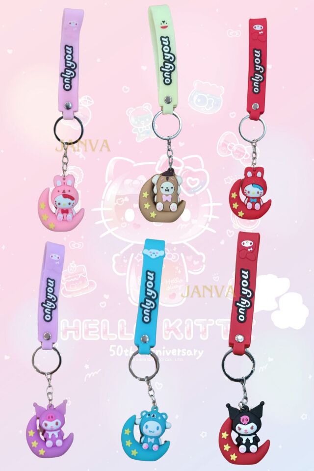 Kuromi cinnamoroll Little twin stars pompurin Hello Kitty (2 adet) Sİlikon Anahtarlık Çanta Süsü