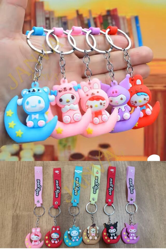 Kuromi cinnamoroll Little twin stars pompurin Hello Kitty (2 adet) Sİlikon Anahtarlık Çanta Süsü