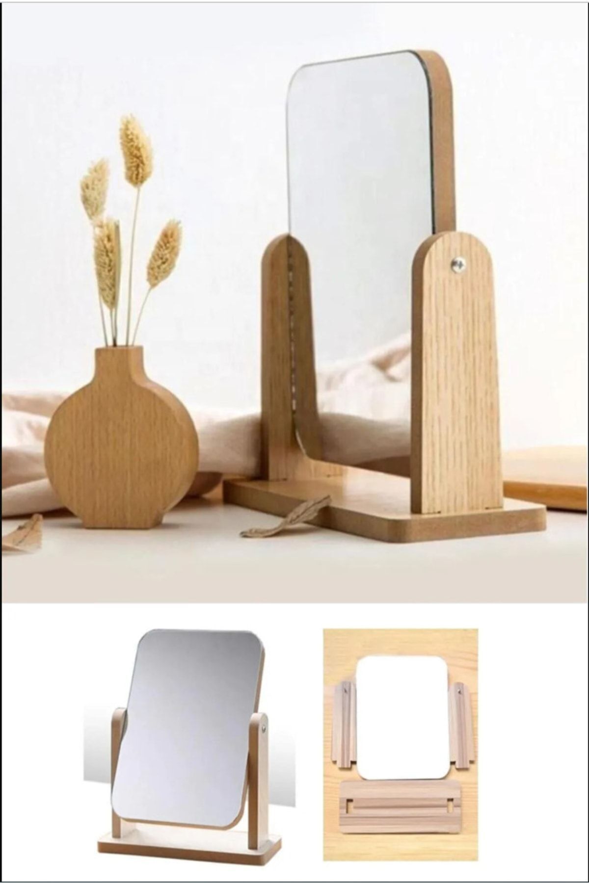 Ahşap Ayarlanabilir Makyaj Aynası 20 Cm