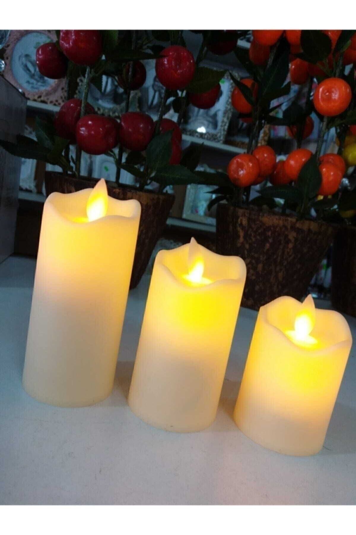 3'lü Erimiş Pilli Mum Alevsiz