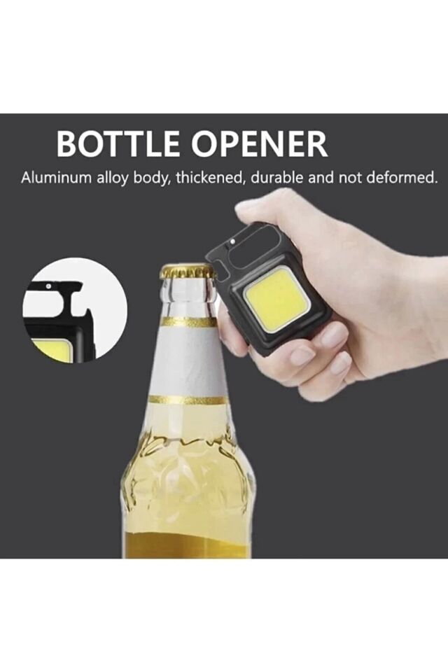 El Feneri Mini Cobledli Mıknatıslı Şarjlı Projektör, Anahtarlık, Şişe Açacağı ,kamp Işığı 3ışık Mod