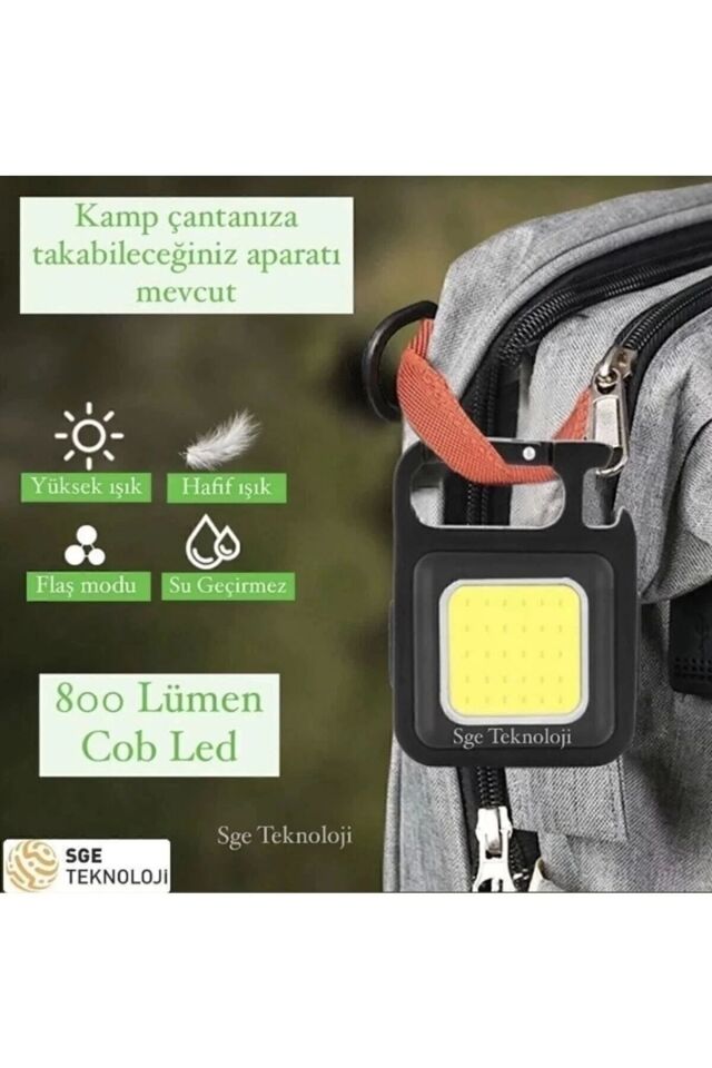 El Feneri Mini Cobledli Mıknatıslı Şarjlı Projektör, Anahtarlık, Şişe Açacağı ,kamp Işığı 3ışık Mod