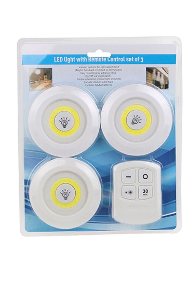 3'lü Uzaktan Kumandalı Yapışkanlı Kablosuz Led Spot Lamb A19
