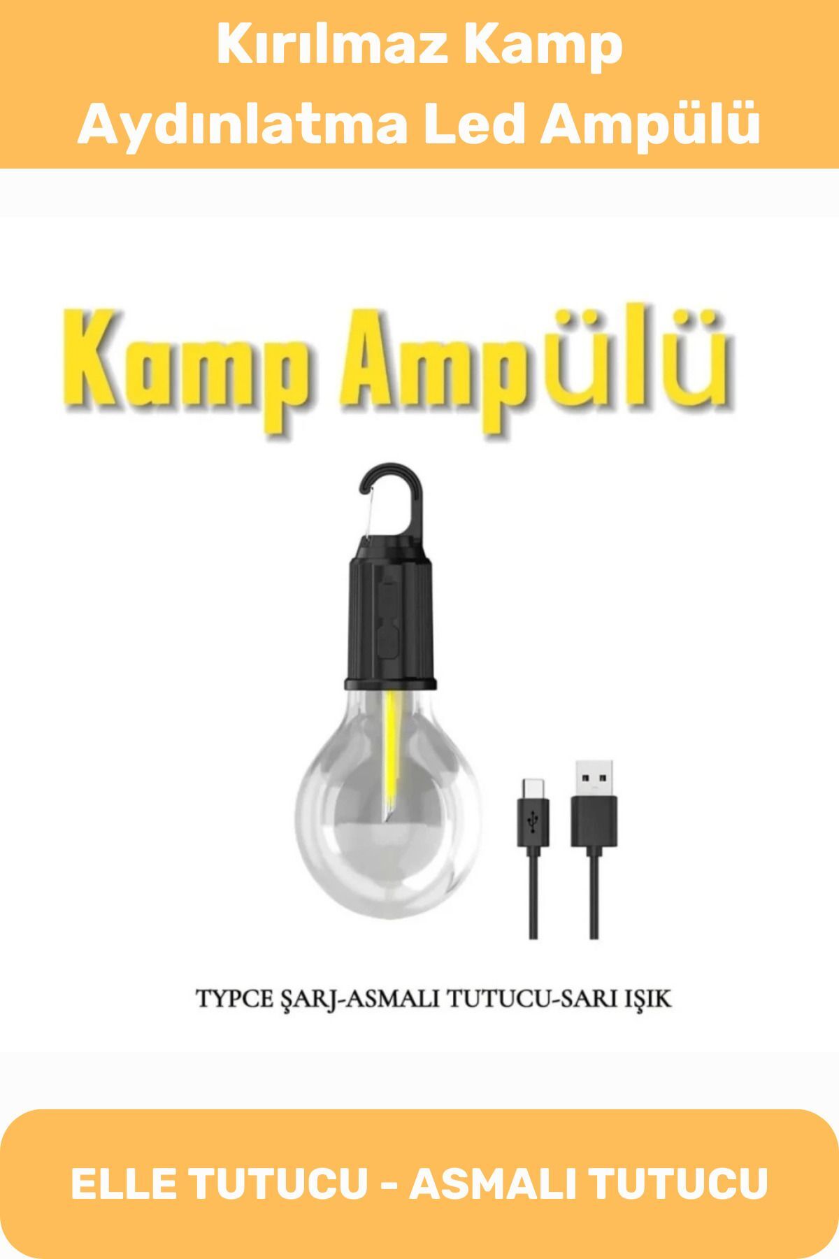Şarjlı LED Ampulü 3 Modlu Su Geçirmez Taşınabilir Kablosuz Kırılmaz Kamp Çadır Aydınlatma
