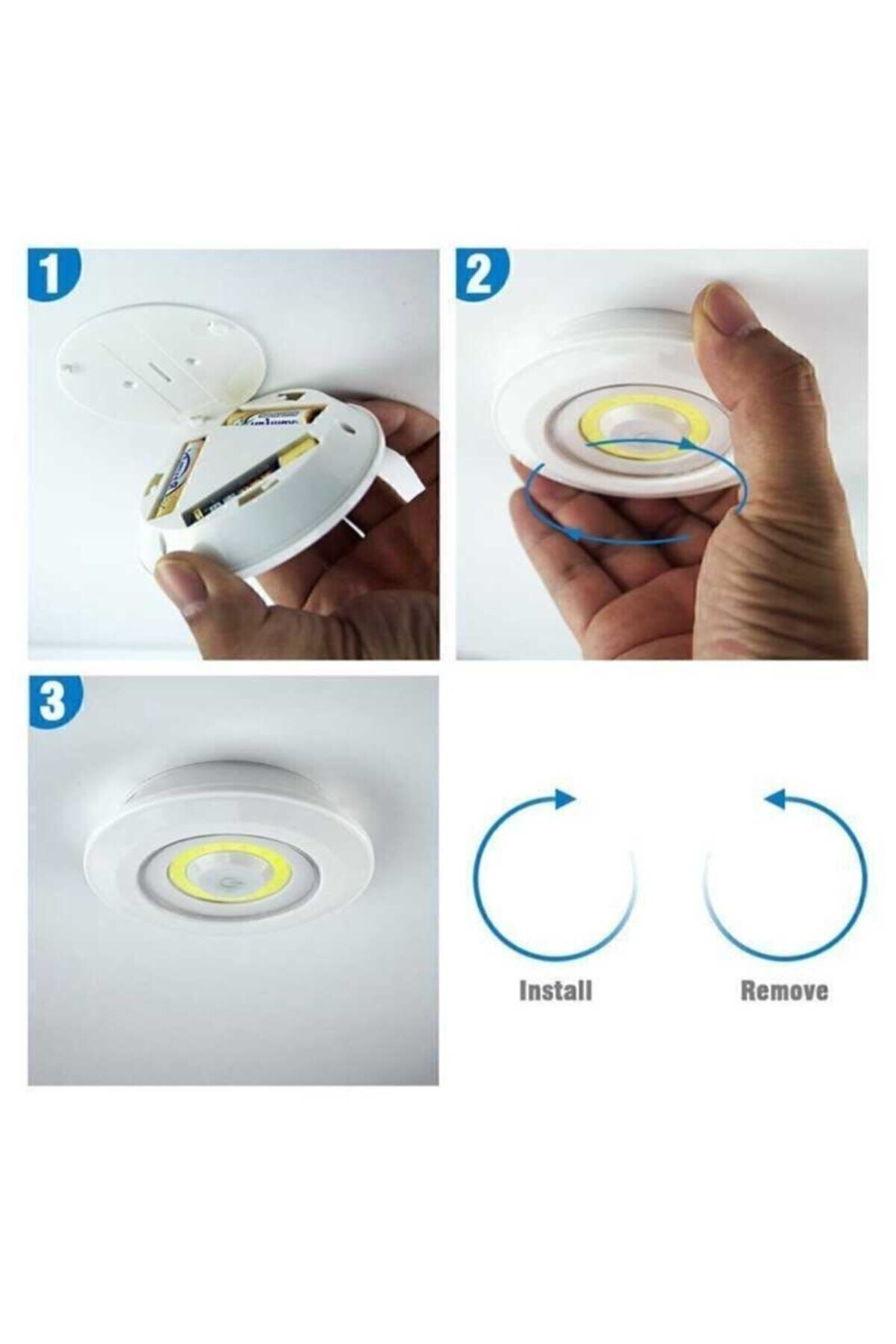 3'lü Pilli Led Spot Lamba Yapışkanlı Uzaktan Kumandalı Dolapiçi