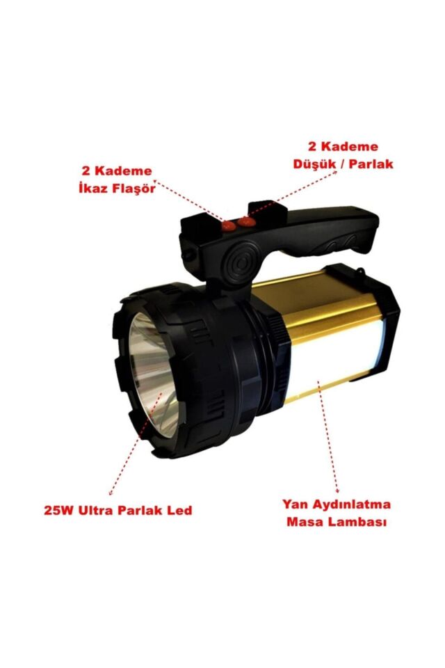 Calido Gold Projektör 25 W Şarjlı Led Işıldak El Feneri S.o.s Ve Uzun Menzil