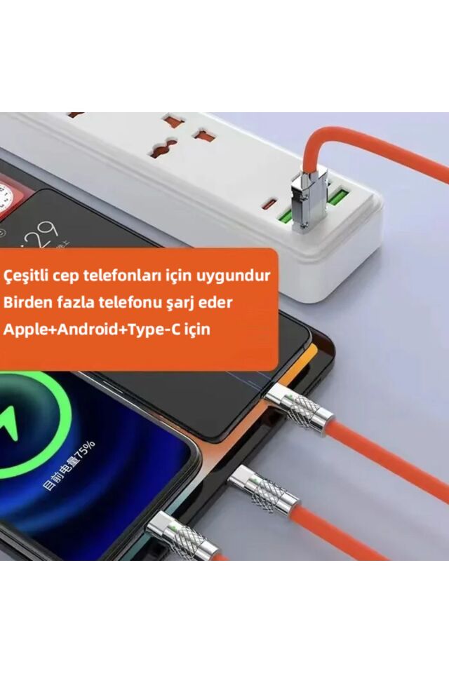 3 In 1 Usb To Type-c Micro Usb Lightning 120w Hızlı Şarj Kablosu