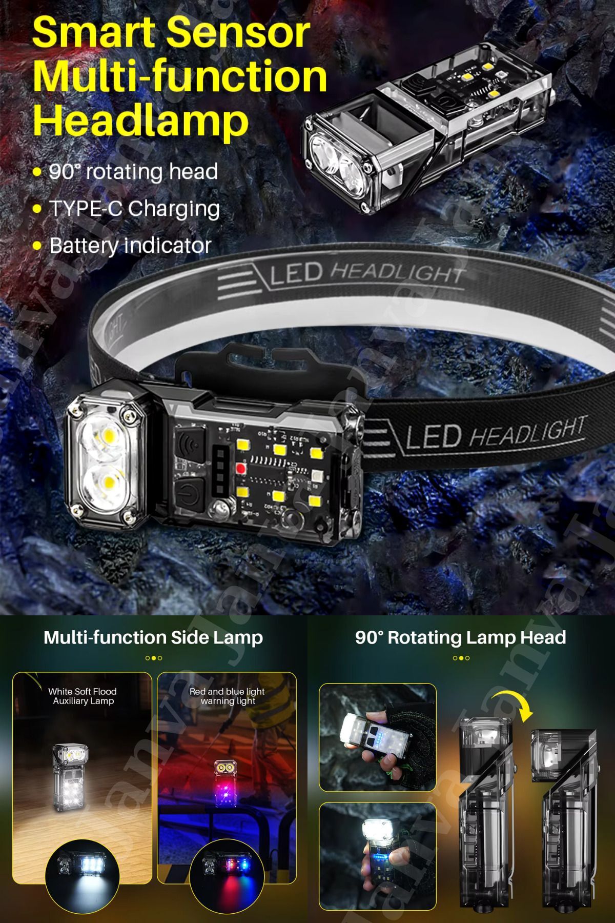 Sensörlü El ve Kafa Feneri Cob Led X52 Type-c  Şarj Girişli
