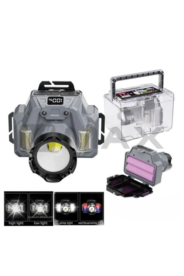 Ultrapro Kafa Lambası Zoomlu, Powerbanklı, Sensörlü, Oynar Başlıklı, Değiştirilebilir Pilli, Çakarlı