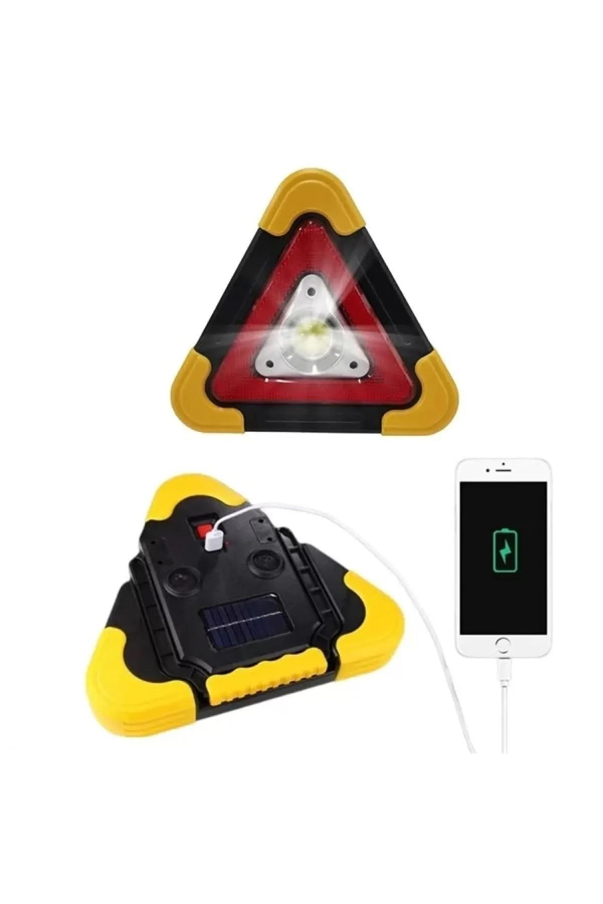 Işıklı Ikaz Lambası Şarjlı Usbli Güneş Enerjili Çok Amaçlı Reflektör Işıldak Kamparaba Powerbank