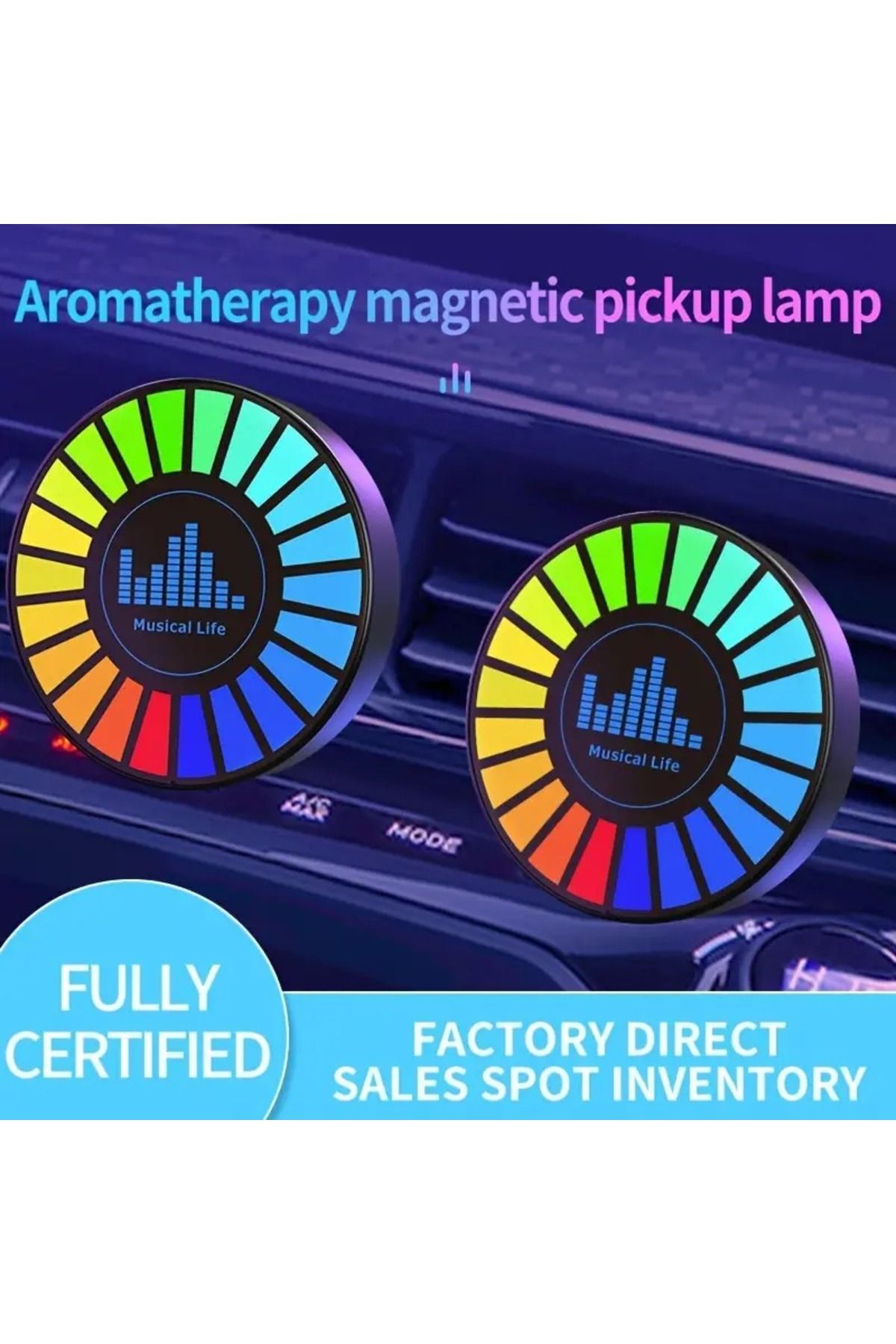 Manyetik RGB LED Işıklar, Sesle Aktive Mikrofon, USB Şarj Edilebilir- Araç İçi & Oyun Dekoru
