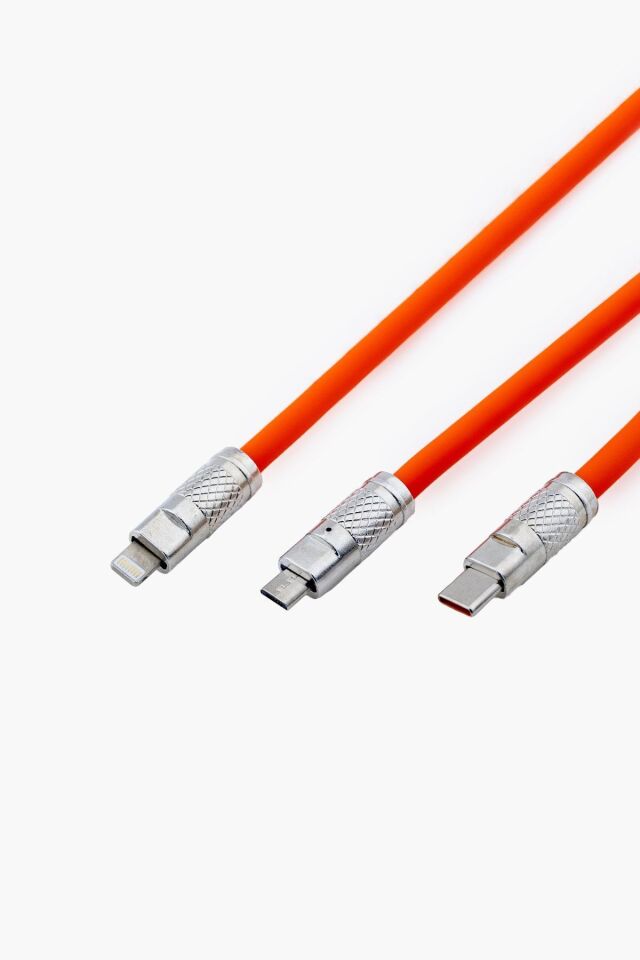 120W 3 İn 1 Süper Hızlı Şarj Kablosu Samsung , Iphone , Xiaomi , Huawei Uyumlu Silikon Şarj Kablosu