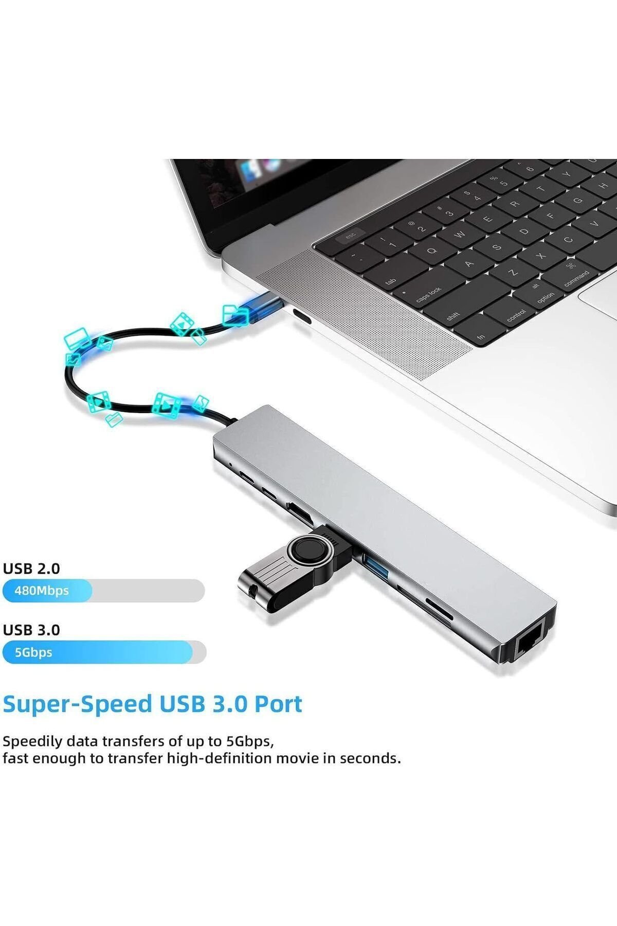 Cf04 Macbook Uyumlu Type-c™ To 4k Hdmı Usb 3.0 Ethernet 8ın1 Çevirici Hub Adaptör