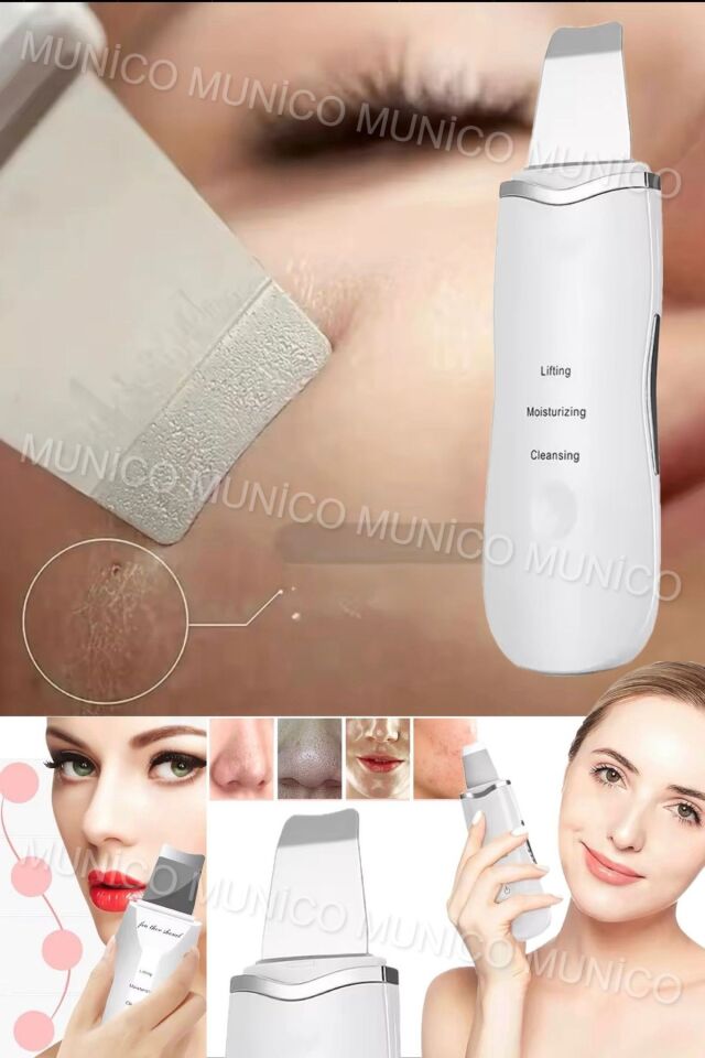 Ultrasonik Yüz Temizleyici - Akne Giderme Cihazı, Peeling Spatula Beyaz Derinlemesine Temizlik İçin