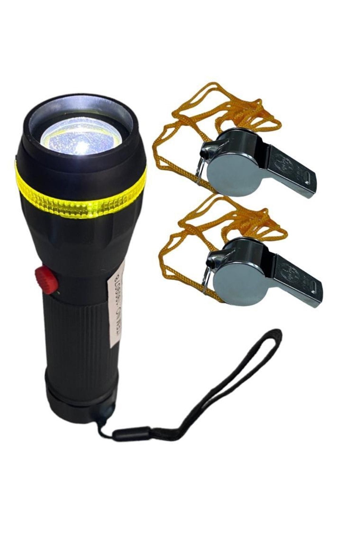 El Feneri Ve 2 Adet Acil Durum Düdüğü - Zoom'lu Deprem El Feneri & 2 Adet Deprem Düdüğü