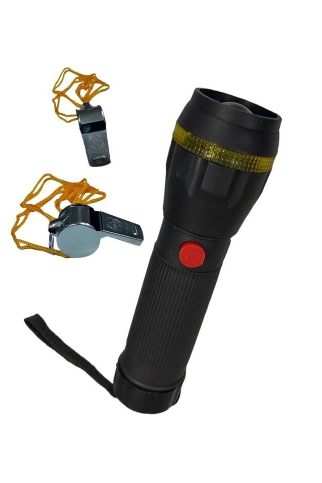 El Feneri Ve 2 Adet Acil Durum Düdüğü - Zoom'lu Deprem El Feneri & 2 Adet Deprem Düdüğü