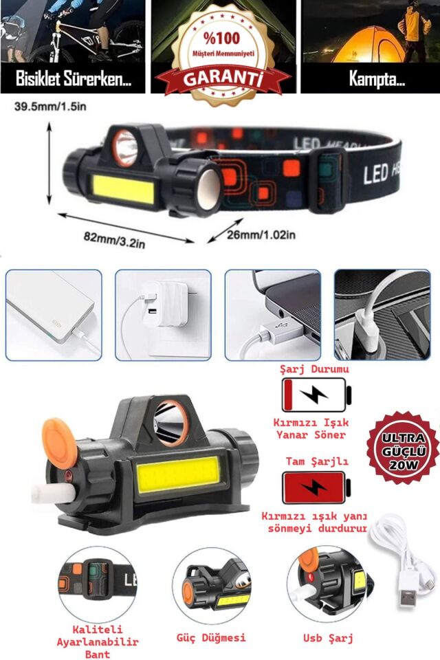 Uv Morötesi Kafa Lambası Usb Şarjlı Balıkçı Para Kontrol Akrep Temizlik Kontrol Magnetli
