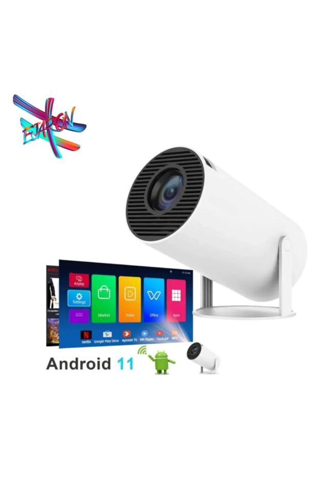 LOBO Beyaz Taşınabilir Sinema Projektörü 1280 * 720P Ev Sineması Bluetooth Android 11 Akıllı