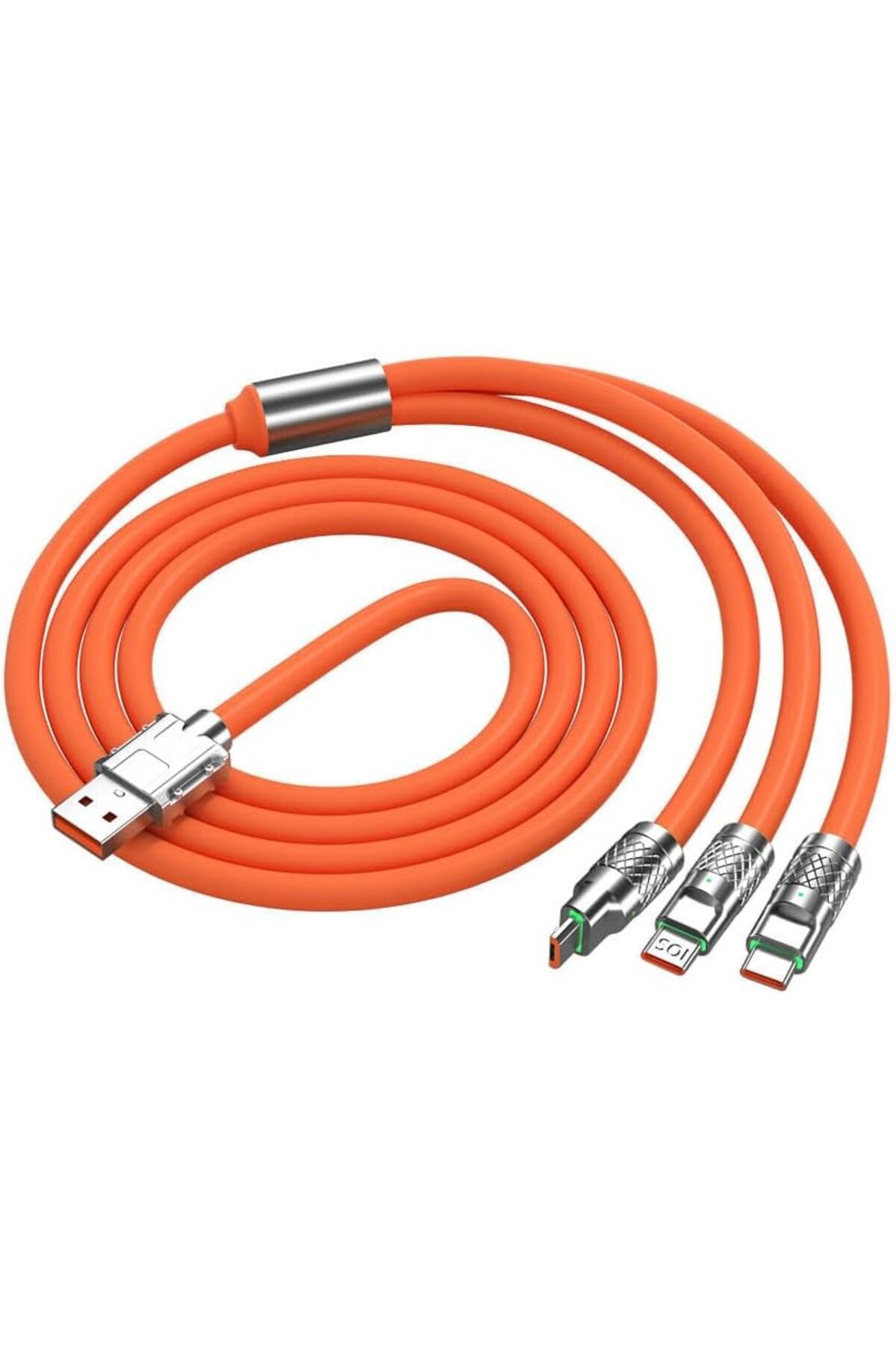 Bn63 3in1 120w 6a Süper Hızlı Şarj Data Kablosu Kalın Silikon Kablo 1,2 Metre (TURUNCU) Ysftx