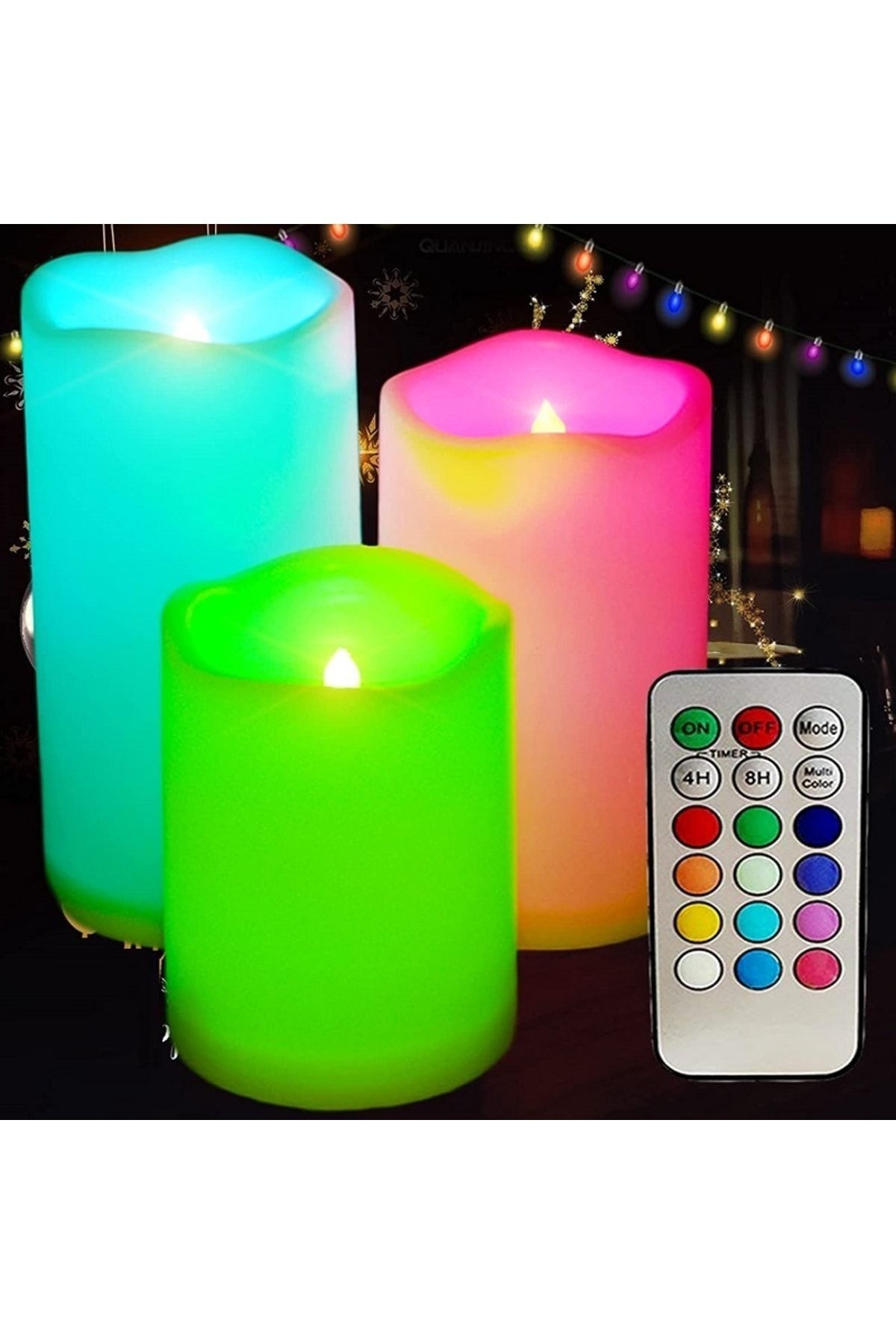 Led Remote Control Electronic Candle Kumandalı Renkli Işıklı Mum 3lü Set Küçük Orta Büyük Işıklı Mum