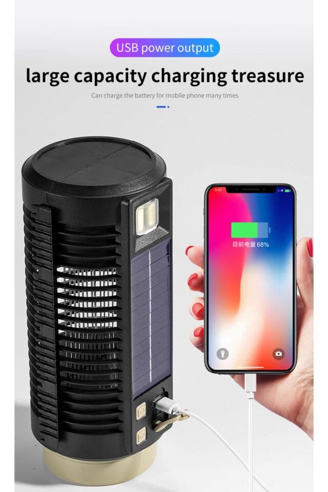 Solar EL Feneri Prekejtör Sinek cız powerbanklı usb şarj lamba ışıldak çakarlı 5170