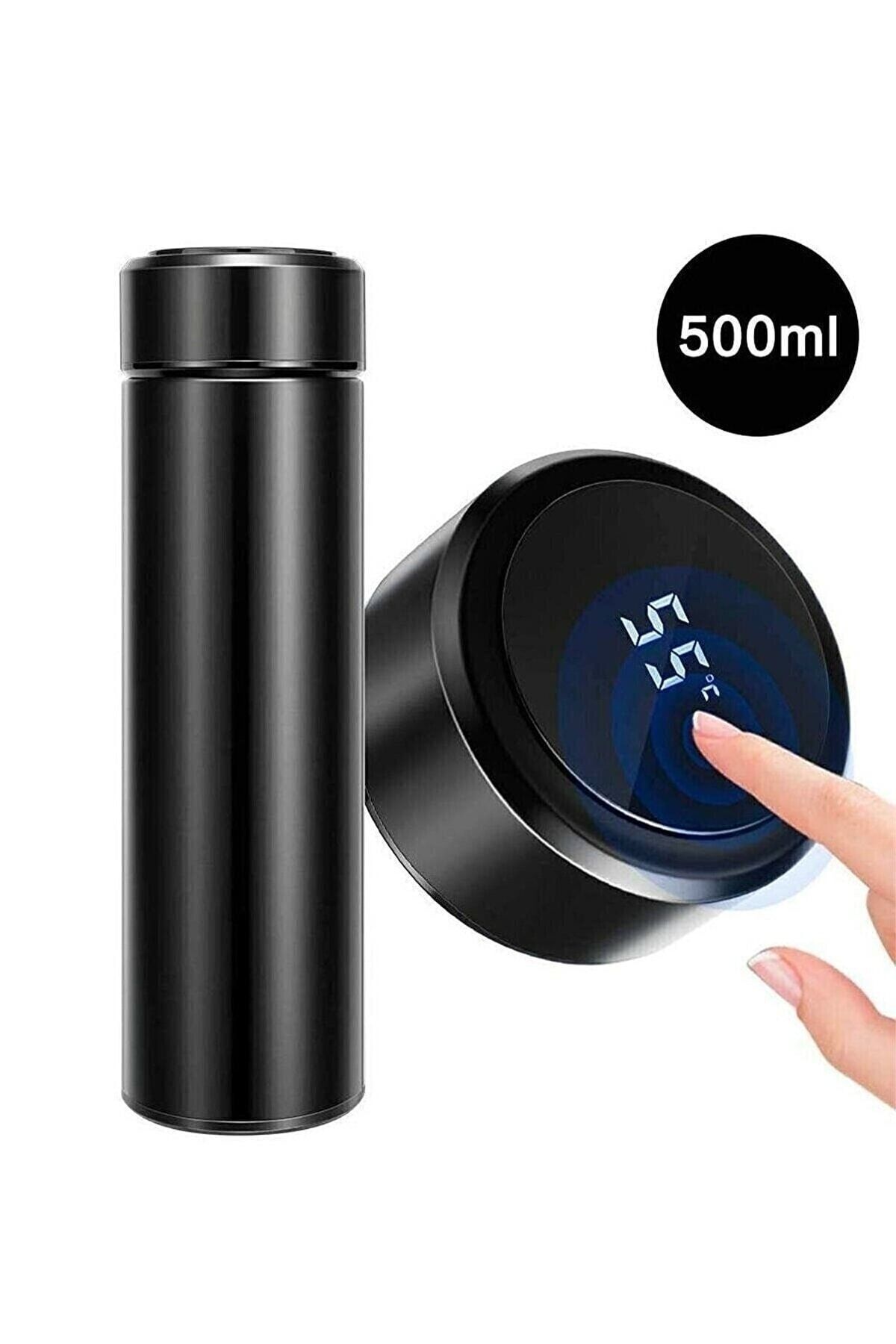 Dijital Sıcaklık Göstergeli Termos Siyah 500ml Sade