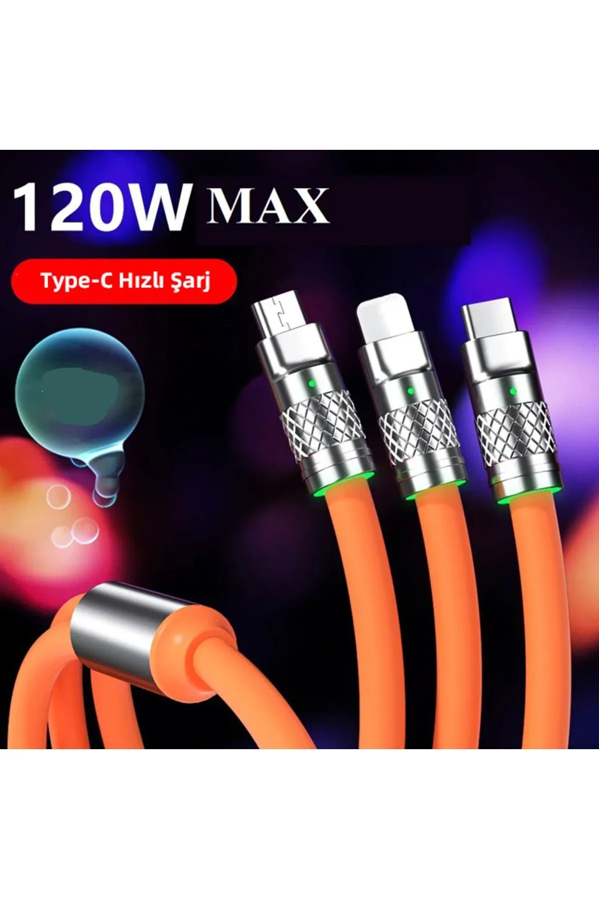 Manessa 3 In 1 Usb To Type-c Micro Usb Lightning 120w Hızlı Şarj Kablosu