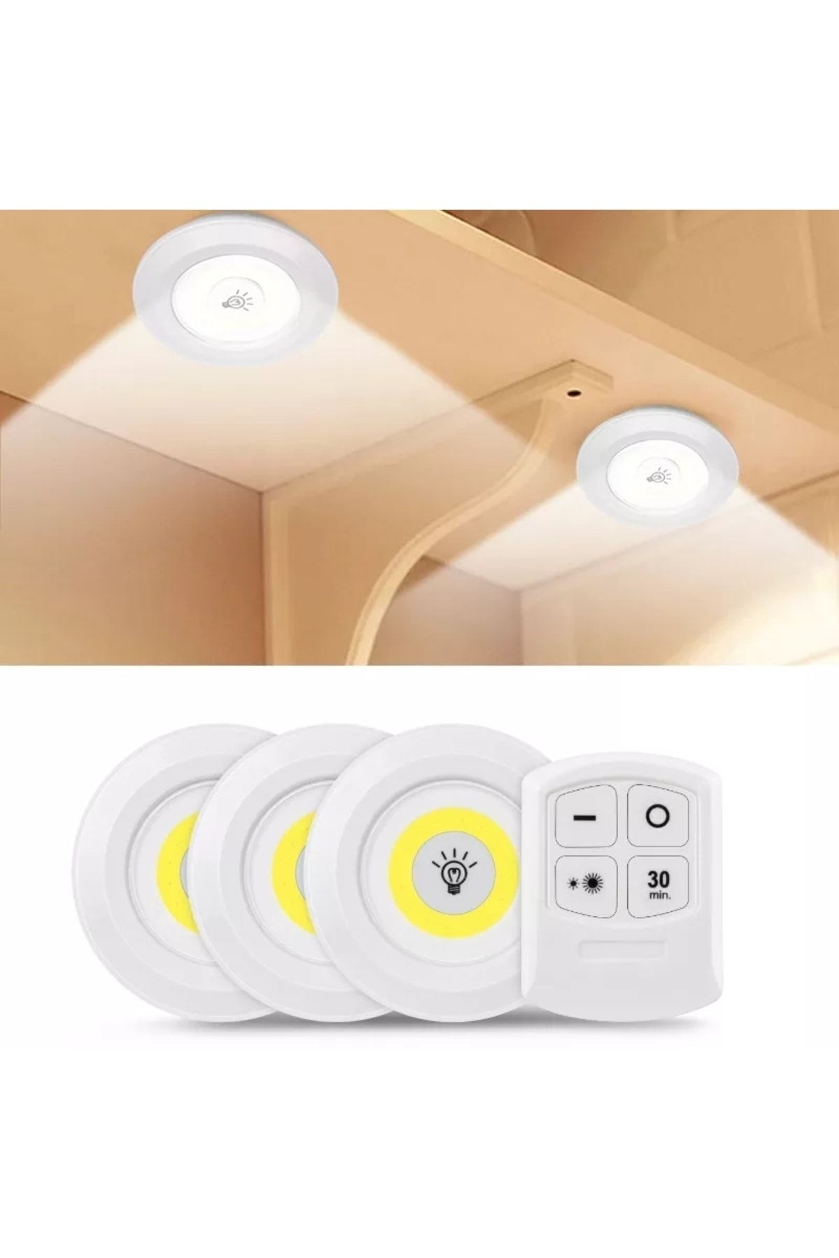 Uzaktan Kumandalı, Anahtarlı, Işık Seviyesi Ayarlanabilen Led Lamba 4’lü Set (3 LAMBA 1 KUMANDA)
