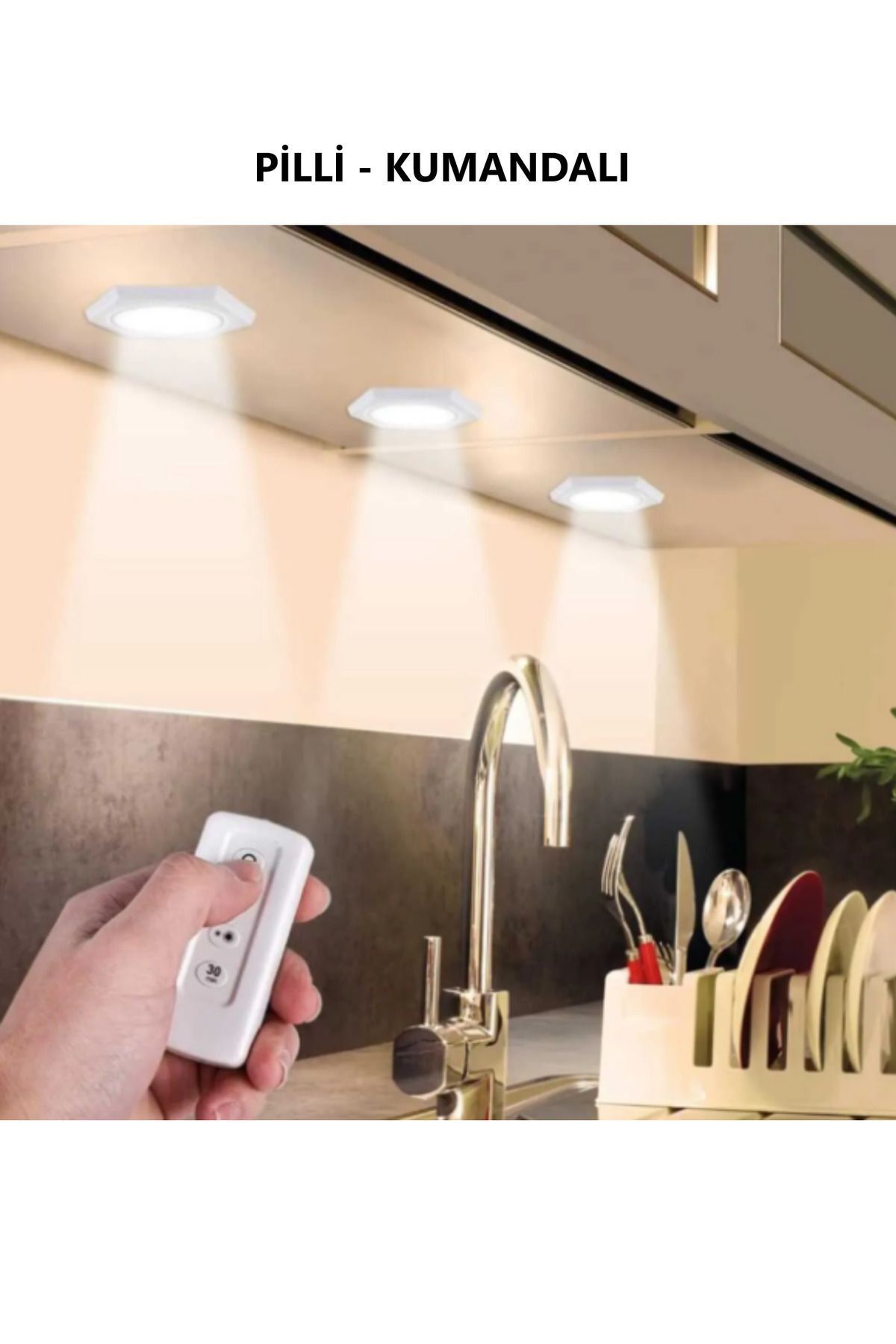 Masa Lambası Mutfak Tezgah Altı Banyo Dolabı Dolap İçi Kablosuz 3Lü Kumandalı Ve Pilli Led Işık