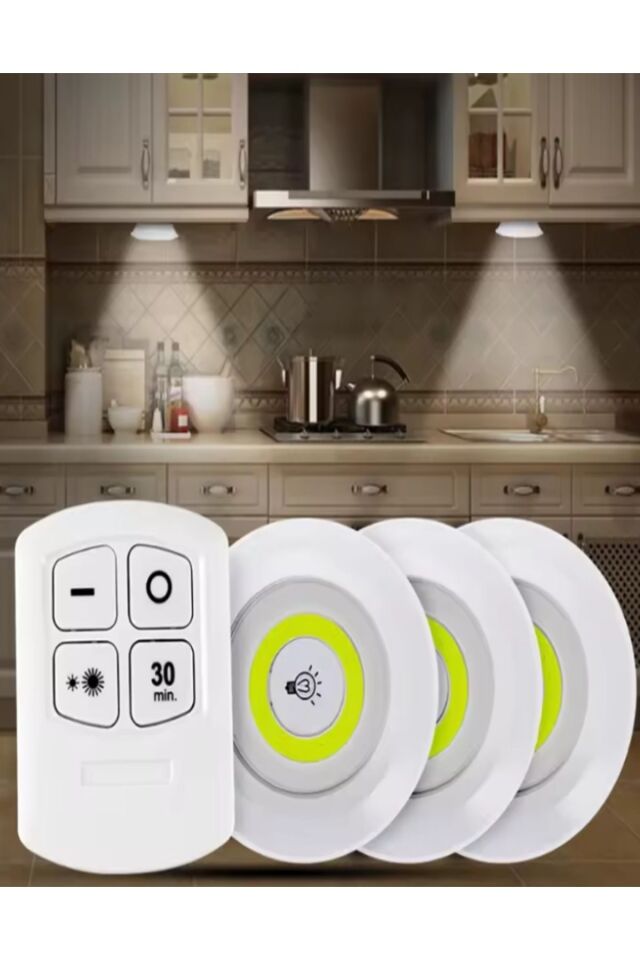 Masa Lambası Mutfak Tezgah Altı Banyo Dolabı Dolap İçi Kablosuz 3Lü Kumandalı Ve Pilli Led Işık