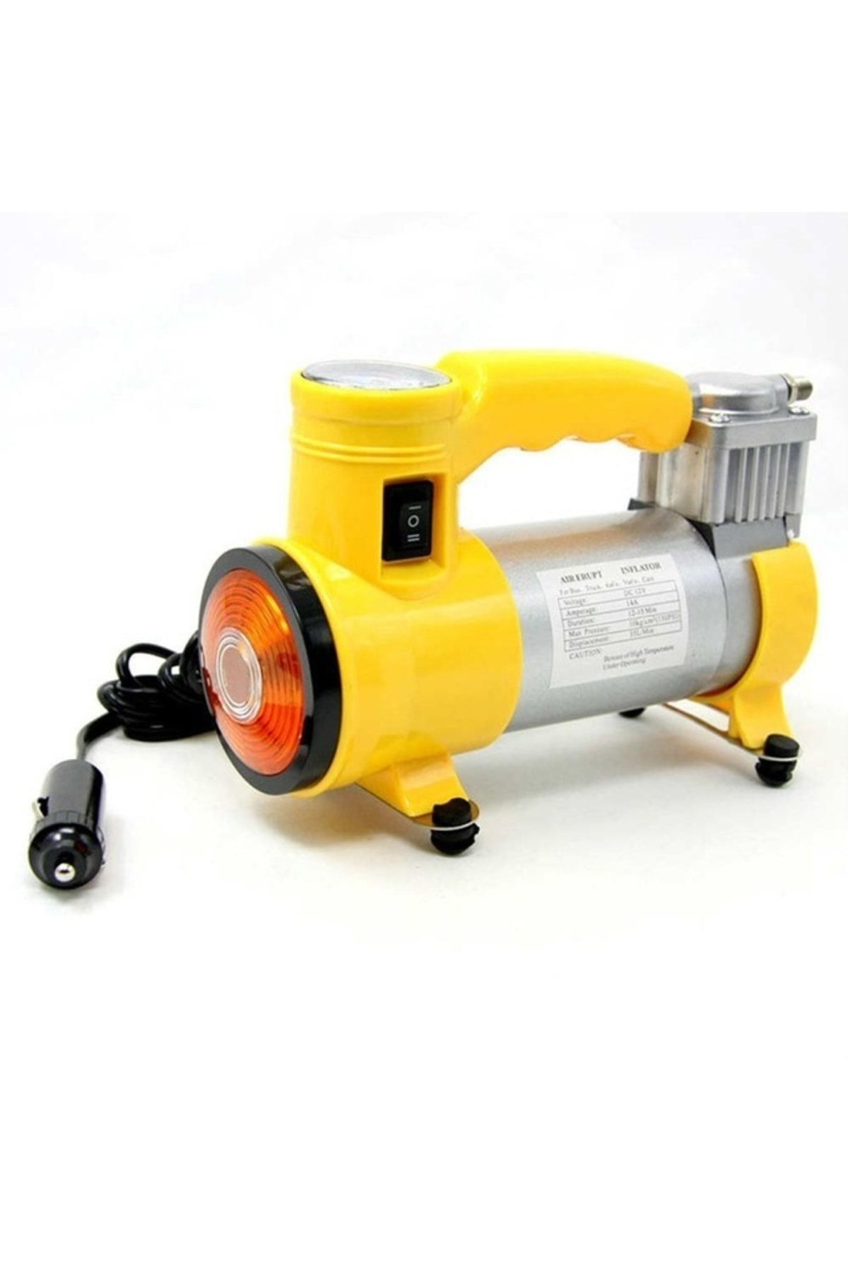 Metal Gövdeli Sarı Işıklı Mini Oto Araç Hava Kompresörü 12v