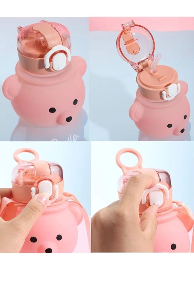 Smile Ayıcık Model Öğrenci Su Matarası Öğrenci Su Şişesi Suluk 800 ml Bpa Içermez Matara Suluk