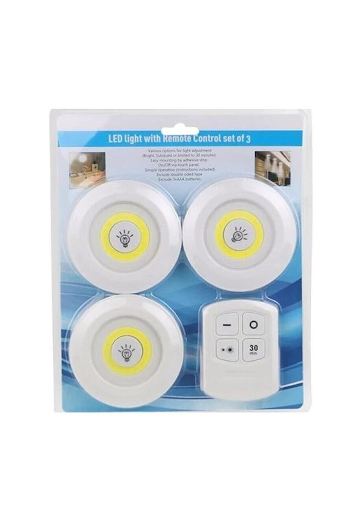 Kumandalı 3 Lü Spot Led Lamba Kablosuz Pilli Işıldak Mutfak Rafı Işığı Dolap Işığı