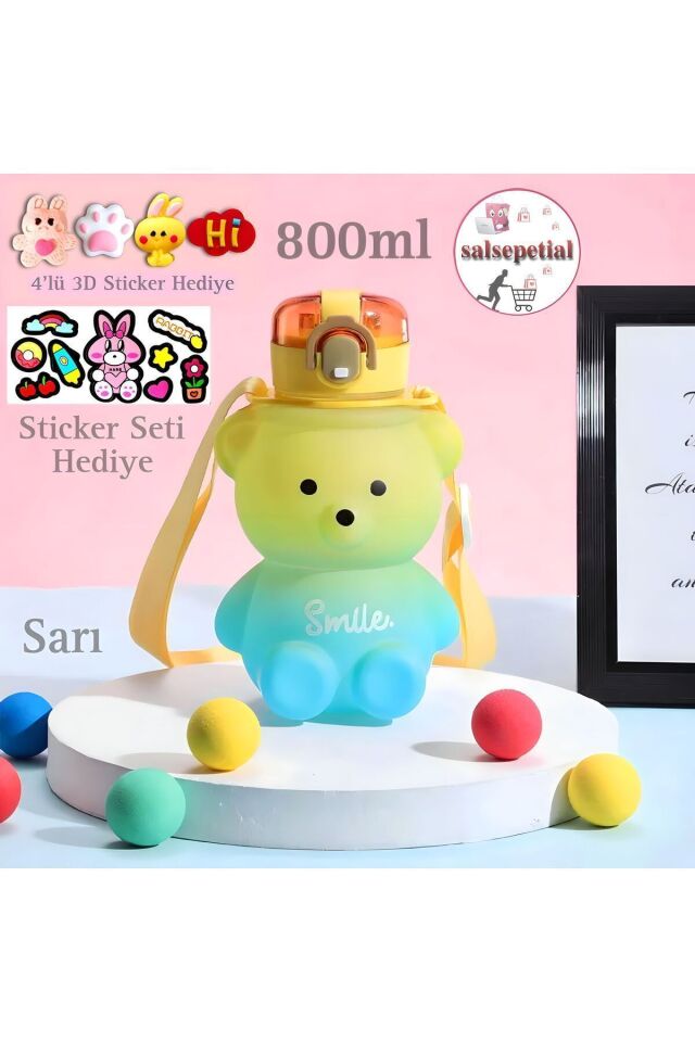 Ayıcık Su Matarası Ayıcıklı Suluk Figürlü Su Şişesi Ayıcık Matara 800ml