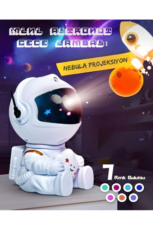 Mini Boy Kumandalı Astronot Galaksi Projeksiyon Çocuk Odası Zamanlayıcılı Işıklı Gece Lamba