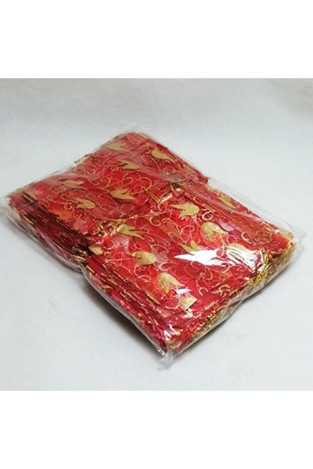Kırmızı 100 Adet 9x12 cm Çerez Kesesi Kına Kesesi Tül Kese