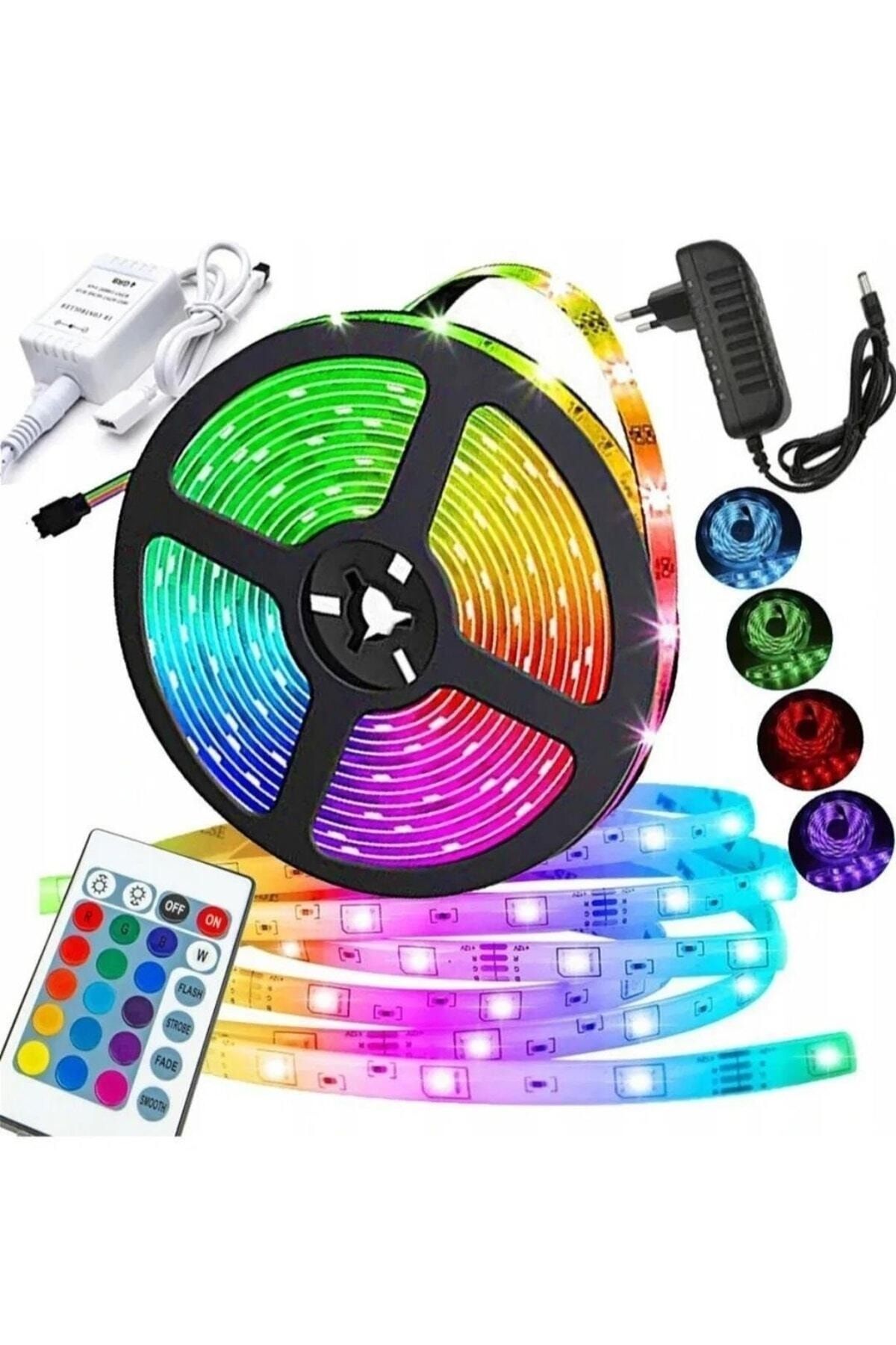 3 Çipli Rgb Şerit Led Iç Ve Dış Mekan 5 Metre Set Tak Çalıştır 16 Renk Kumandalı Adaptörlü