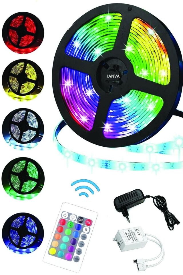 3 Çipli Rgb Şerit Led Iç Ve Dış Mekan 5 Metre Set Tak Çalıştır 16 Renk Kumandalı Adaptörlü