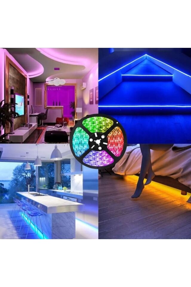 3 Çipli Rgb Şerit Led Iç Ve Dış Mekan 5 Metre Set Tak Çalıştır 16 Renk Kumandalı Adaptörlü