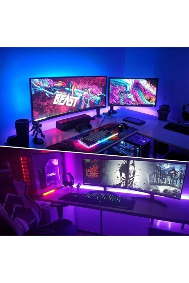 3 Çipli Rgb Şerit Led Iç Ve Dış Mekan 5 Metre Set Tak Çalıştır 16 Renk Kumandalı Adaptörlü