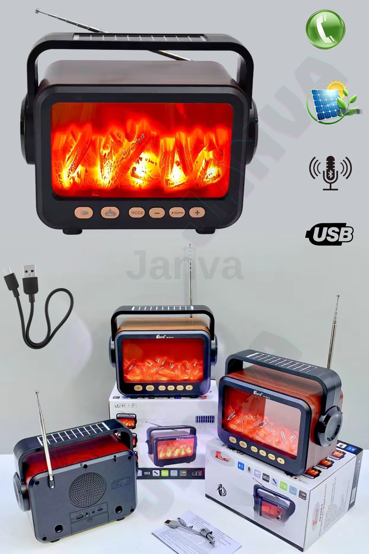 Şömineli Ahşap/kahve Eskitme Nostalji Tasarımlı Bluetoothlu Nostalji Radyo Fm-sd Kart-aux
